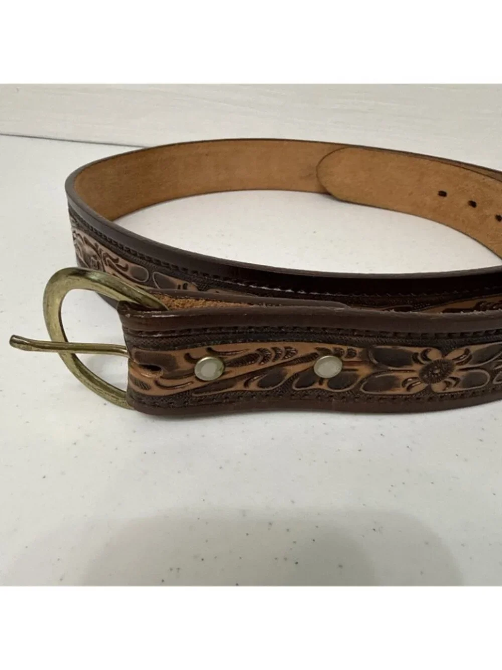 Tory Leather Company Custom Tooled Full Grain Cowhide Belt Size 42 Name FRED USA
